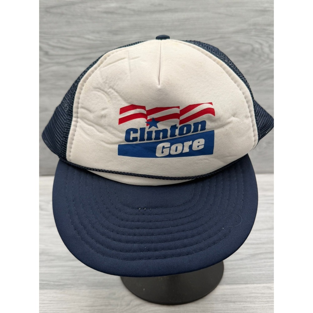 Vintage Made in USA Clinton Gore 93 Adjustable Hat One Size Blue White